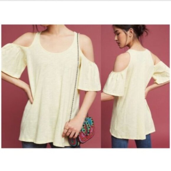Akemi + Kin | Anthro Promonade Yellow Cold Shoulder Tee Top - Picture 6 of 6